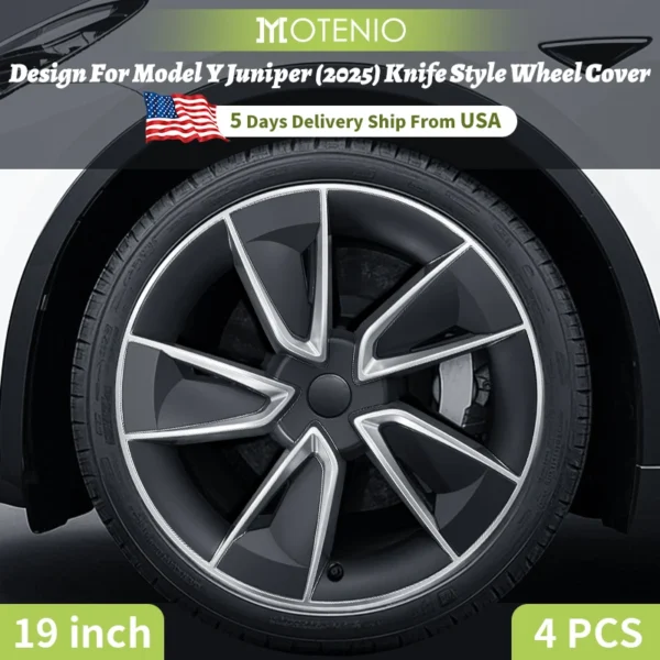 4PCS for New Model Y 2025 Juniper 19 Inch Knife Style Hub Cap Full Rim Cover Replacement Wheel Cap Accessories Design for Tesla