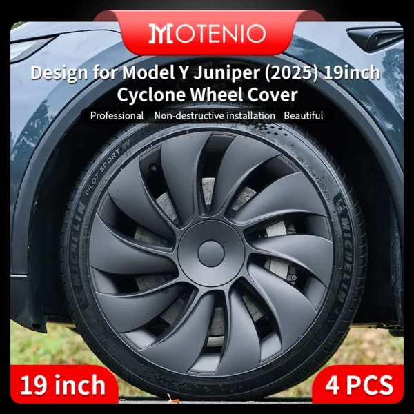 4PCS for New Model Y 2025 Juniper 19in Turbine Texture Style Hubcap Rim Cover Accessories Hub Cap Automobile Wheel Cap for Tesla