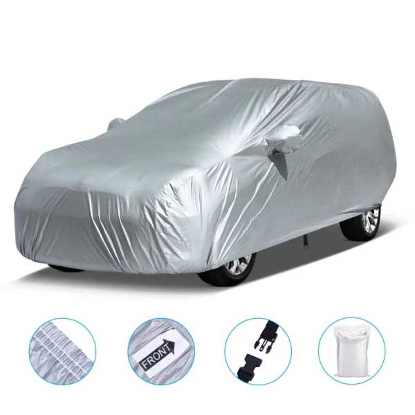 Universal SUV/Sedan Full Car Covers Outdoor Waterproof Sun Rain Snow Dust Resistant Protection UV Car silver Auto Case Cover